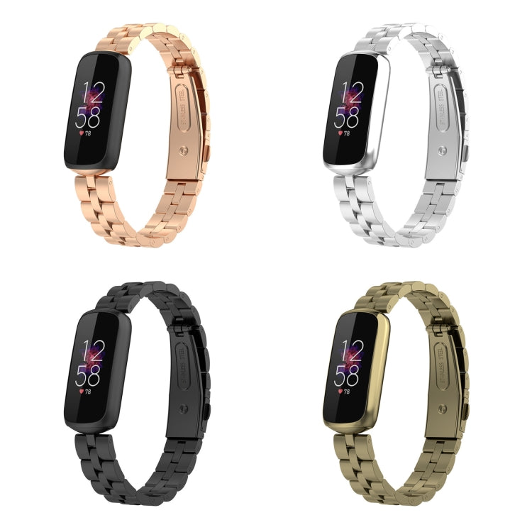 For Fitbit Luxe Special Edition Three-beads Stainless Steel Flat Buckle Watch Band(Rose Gold) - Watch Bands by buy2fix | Online Shopping UK | buy2fix