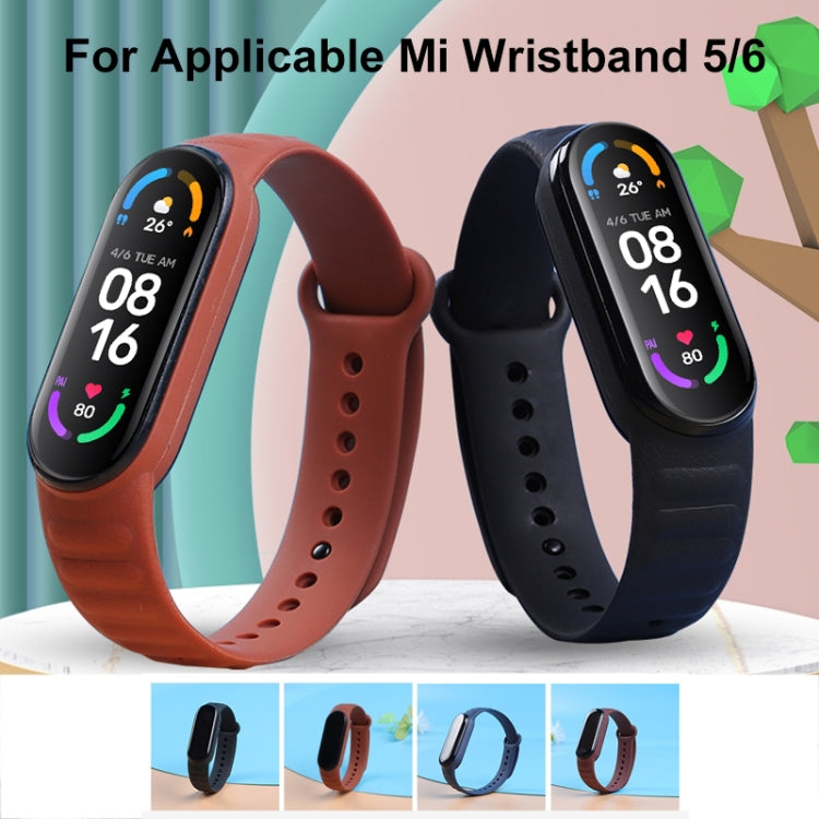 For Xiaomi Mi Band 6 / 5 Universal Silicone Leather Texture Watch Band(Black) - Watch Bands by MIJOBS | Online Shopping UK | buy2fix