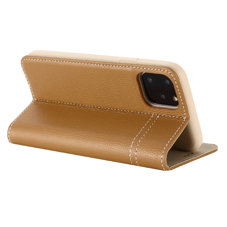 For iPhone 11 GEBEI Top-grain Leather Horizontal Flip Protective Case with Holder & Card Slots(Khaki) - iPhone 11 Cases by GEBEI | Online Shopping UK | buy2fix