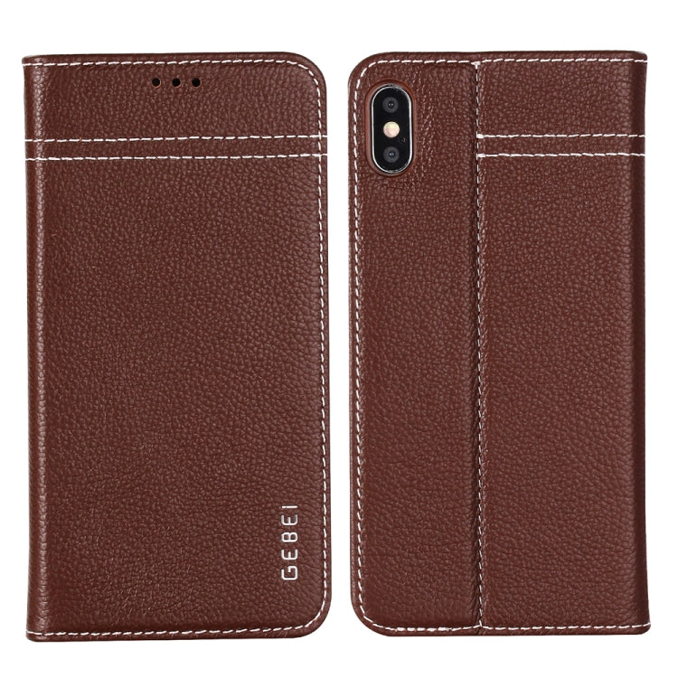 For iPhone XS Max GEBEI Top-grain Leather Horizontal Flip Protective Case with Holder & Card Slots(Brown) - More iPhone Cases by GEBEI | Online Shopping UK | buy2fix