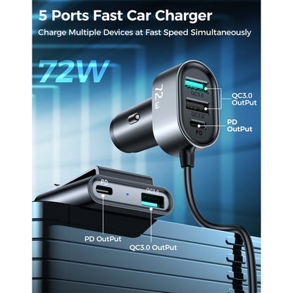 JOYROOM JR-CL05 72W 2 PD USB-C / Type-C + 3 QC 3.0 USB Fast Car Charger(Black) - Car Charger by JOYROOM | Online Shopping UK | buy2fix