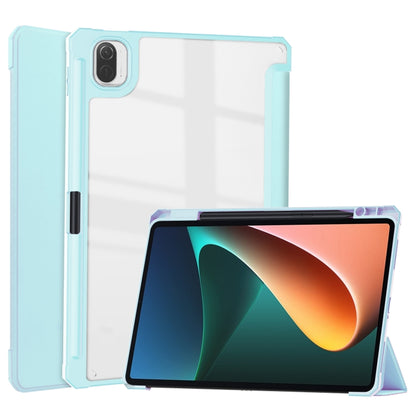 For Xiaomi Pad 5 / 5 Pro Three-fold Transparent TPU Horizontal Flip Leather Case with Pen Slot & Three-fold Holder & Sleep / Wake-up Function(Sky Cloud Blue) - Xiaomi Accessories by buy2fix | Online Shopping UK | buy2fix