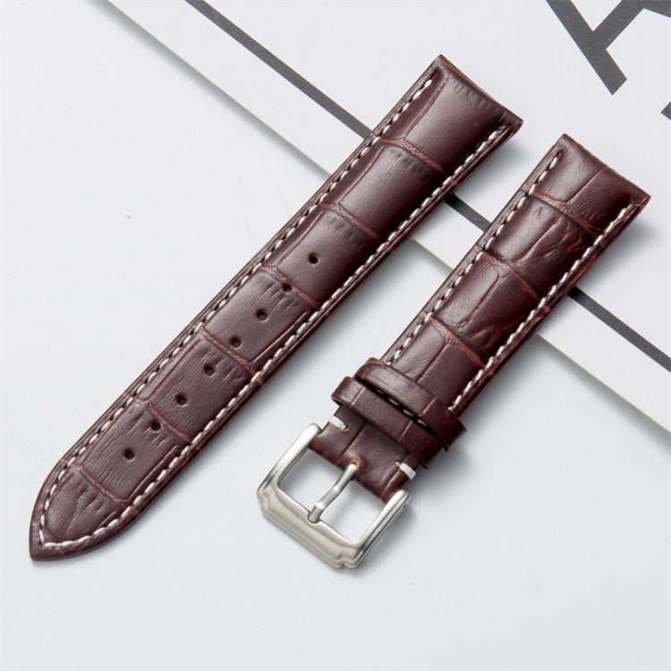 20mm Calf Leather Watch Band(Brown White Lines) - Smart Wear by buy2fix | Online Shopping UK | buy2fix