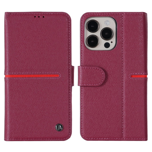 For iPhone 13 Pro GEBEI Top-grain Leather Horizontal Flip Protective Case with Holder & Card Slots & Wallet & Photo Frame (Red Wine) - iPhone 13 Pro Cases by GEBEI | Online Shopping UK | buy2fix