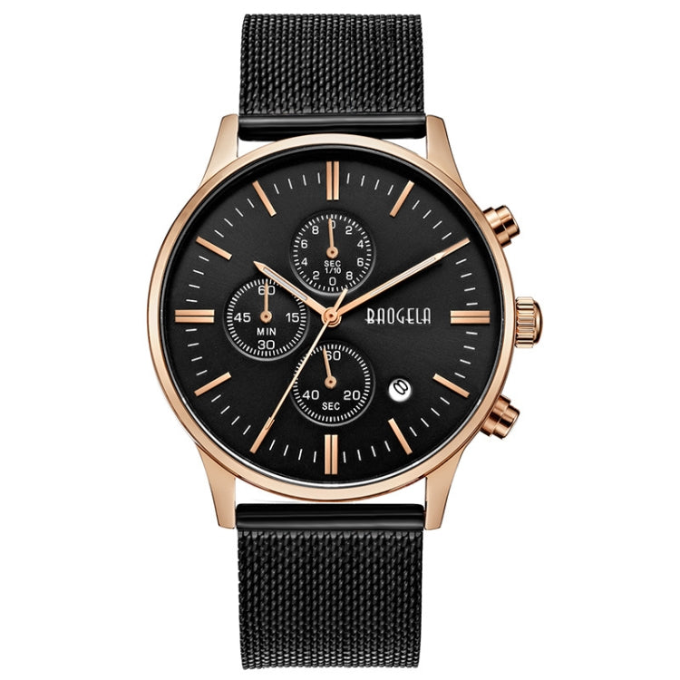 BAOGELA 1611 Small Three-pin Luminous Chronograph Calendar Quartz Watch For Men(Black and Black Gold) - Metal Strap Watches by BAOGELA | Online Shopping UK | buy2fix