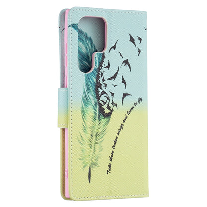 For Samsung Galaxy S22 Ultra 5G Colored Drawing Pattern Horizontal Flip Phone Leather Case with Holder & Card Slots & Wallet(Feather) - Samsung Accessories by buy2fix | Online Shopping UK | buy2fix