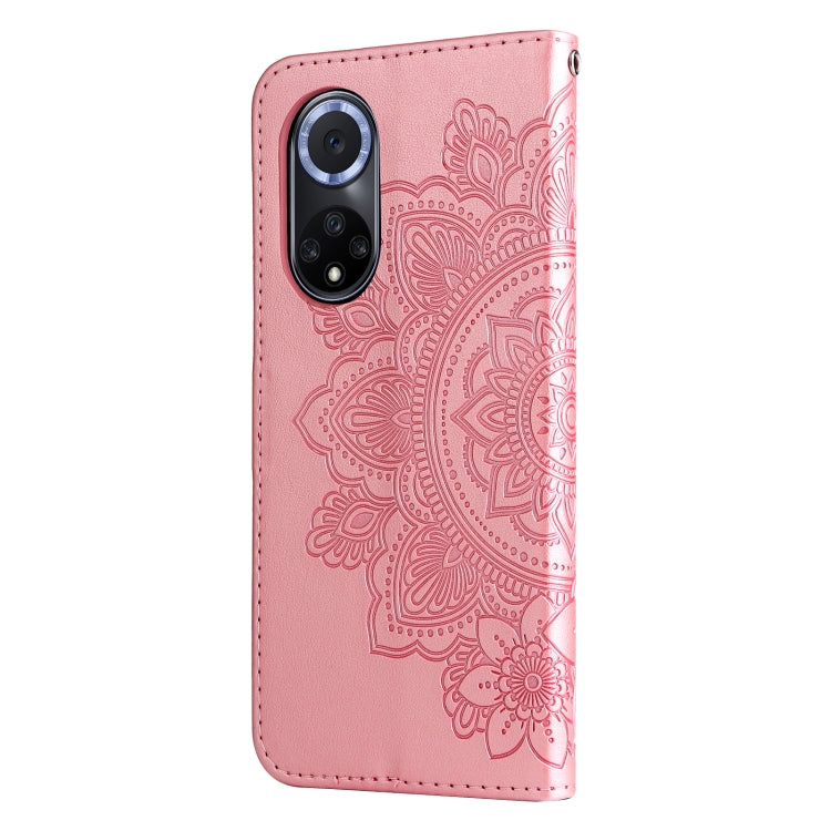 For Huawei nova 9 / Honor 50 7-petal Flowers Embossed Flip Leather Phone Case with Holder & Card Slots(Rose Gold) - Mobile Accessories by buy2fix | Online Shopping UK | buy2fix