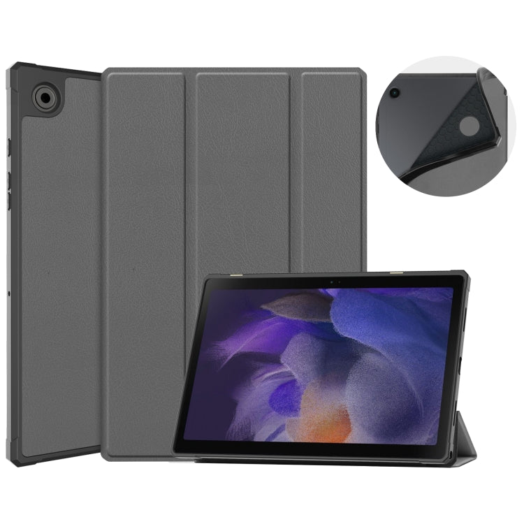 For Samsung Galaxy Tab A8 2021 SM-X205 3-Fold Holder Leather Tablet Case(Grey) - Samsung Accessories by buy2fix | Online Shopping UK | buy2fix