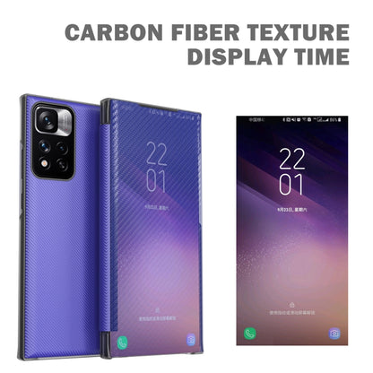 For Xiaomi Redmi Note 11 Pro 5G Carbon Fiber View Time Leather Phone Case(Black) - Xiaomi Accessories by buy2fix | Online Shopping UK | buy2fix