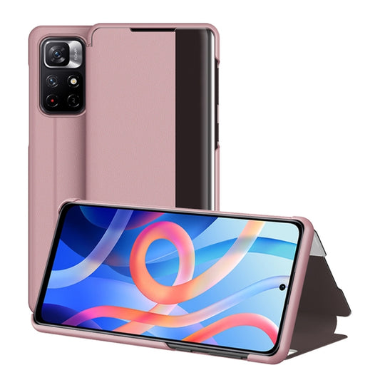 For Xiaomi Redmi Note 11 Window View Leather Phone Case(Rose Gold) - Xiaomi Cases by buy2fix | Online Shopping UK | buy2fix