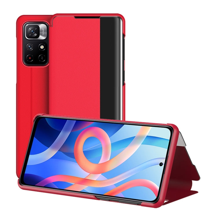 For Xiaomi Redmi Note 11 Window View Leather Phone Case(Red) - Xiaomi Cases by buy2fix | Online Shopping UK | buy2fix