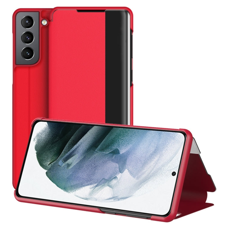 For Samsung Galaxy S22+ 5G Window View Leather Phone Case(Red) - Galaxy S22+ 5G Cases by buy2fix | Online Shopping UK | buy2fix