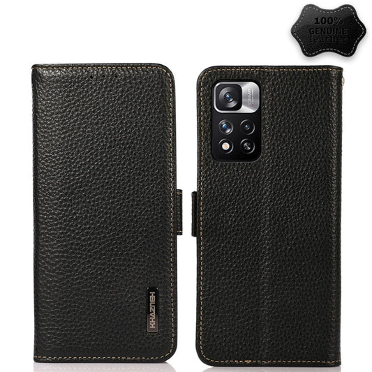 For Xiaomi Redmi Note 11 Pro KHAZNEH Side-Magnetic Litchi Genuine Leather RFID Phone Case(Black) - Xiaomi Cases by buy2fix | Online Shopping UK | buy2fix