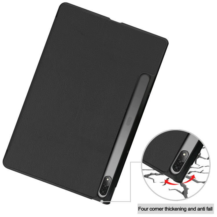 For Lenovo Tab P12 Pro 12.6 Three-folding Holder Custer Texture Leather Tablet Case(Black) - For Lenovo by buy2fix | Online Shopping UK | buy2fix