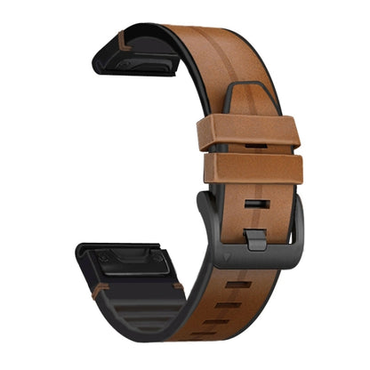 For Garmin Fenix 7 Silicone + Leather Quick Release Watch Band(Brown) - Smart Wear by buy2fix | Online Shopping UK | buy2fix