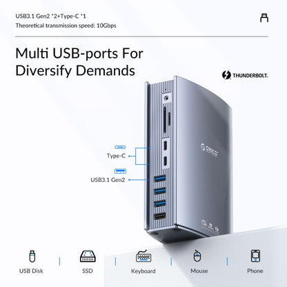 ORICO TB3-S3 Thunderbolt 3 Docking Station(Grey) - HDD Enclosure by ORICO | Online Shopping UK | buy2fix