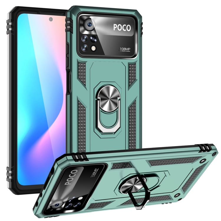 For Xiaomi Poco X4 Pro 5G Shockproof TPU + PC Phone Case with 360 Degrees Rotating Holder(Green) - Xiaomi Accessories by buy2fix | Online Shopping UK | buy2fix