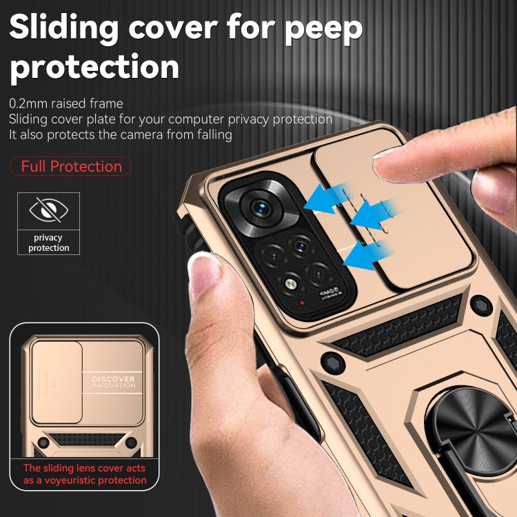 For Xiaomi Redmi Note 11 Global Sliding Camshield Holder Phone Case(Gold) - Redmi Note 11 Case by buy2fix | Online Shopping UK | buy2fix