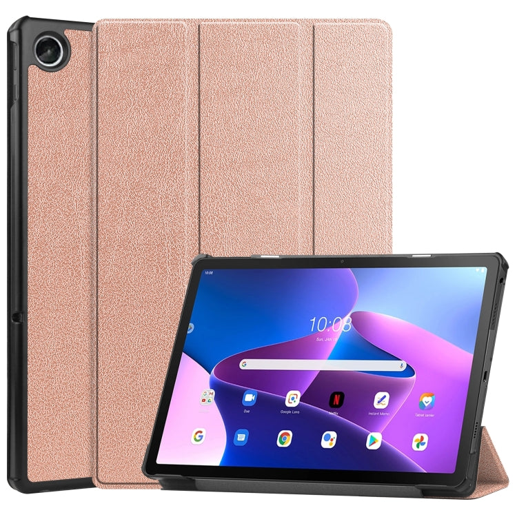 For Lenovo Tab M10 Plus 10.6 3rd Gen 2022 Custer Texture 3-Fold Holder Smart Leather Tablet Case(Rose Gold) - For Lenovo by buy2fix | Online Shopping UK | buy2fix