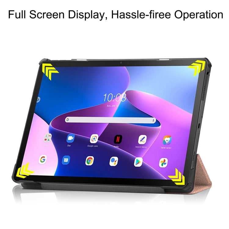 For Lenovo Tab M10 Plus 10.6 3rd Gen 2022 Custer Texture 3-Fold Holder Smart Leather Tablet Case(Rose Gold) - For Lenovo by buy2fix | Online Shopping UK | buy2fix
