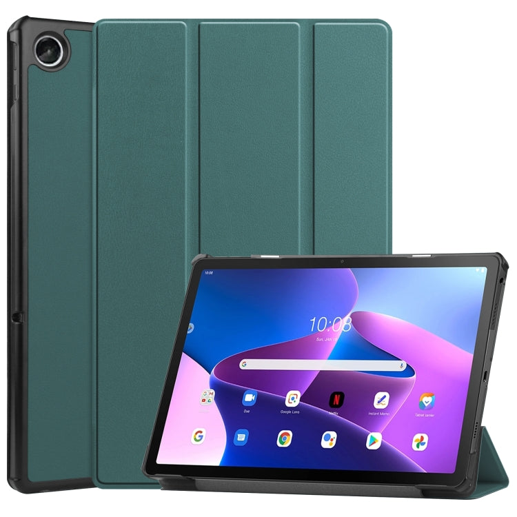 For Lenovo Tab M10 Plus 10.6 3rd Gen 2022 Custer Texture 3-Fold Holder Smart Leather Tablet Case(Dark Green) - For Lenovo by buy2fix | Online Shopping UK | buy2fix