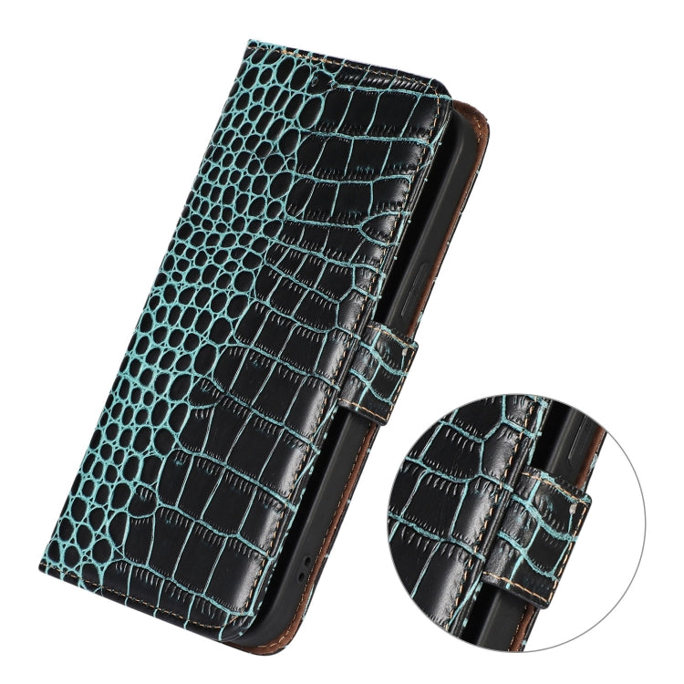 For Samsung Galaxy S21 FE 5G Crocodile Top Layer Cowhide Leather Phone Case(Green) - Galaxy Phone Cases by buy2fix | Online Shopping UK | buy2fix