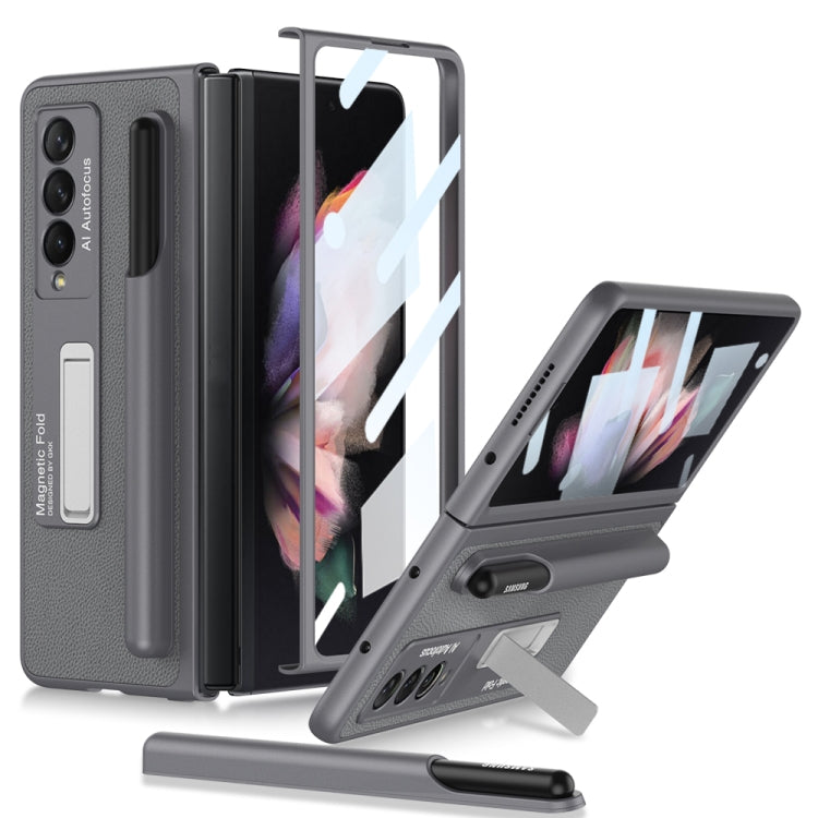 For Samsung Galaxy Z Fold3 5G GKK Ultra-thin Shockproof Leather Protective Case with Holder & Pen Slots(Grey) - Galaxy Phone Cases by GKK | Online Shopping UK | buy2fix