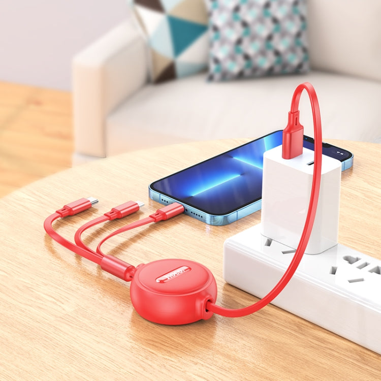 hoco X75 3 in 1 2A 8 Pin + USB-C / Type-C + Micro USB Double-pull Charging Cable, Length: 1m(Red) - Multifunction Cable by hoco | Online Shopping UK | buy2fix