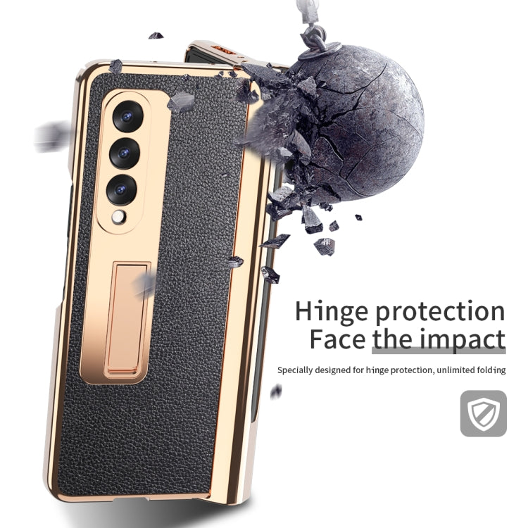 For Samsung Galaxy Z Fold3 Litchi Texture Integrated Electroplating Hinge Flip Phone Case with Pen Slot(Black) - Galaxy Phone Cases by buy2fix | Online Shopping UK | buy2fix