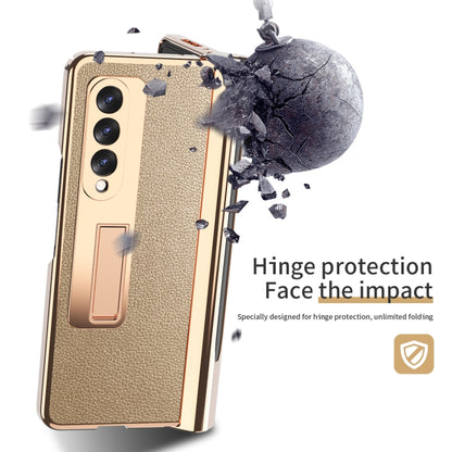 For Samsung Galaxy Z Fold3 Litchi Texture Integrated Electroplating Hinge Flip Phone Case with Pen Slot(Gold) - Galaxy Phone Cases by buy2fix | Online Shopping UK | buy2fix