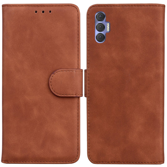 For Tecno Spark 8 Pro Skin Feel Pure Color Flip Leather Phone Case(Brown) - Tecno Cases by buy2fix | Online Shopping UK | buy2fix