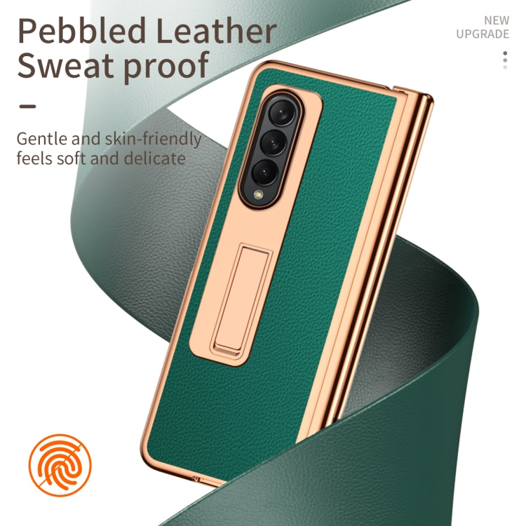 For Samsung Galaxy Z Fold4 Litchi Texture Leather Hinged Electroplated Phone Case with Pen(Green) - Galaxy Z Fold4 5G Cases by buy2fix | Online Shopping UK | buy2fix