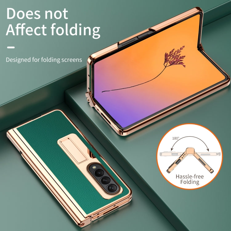 For Samsung Galaxy Z Fold4 Litchi Texture Leather Hinged Electroplated Phone Case with Pen(Green) - Galaxy Z Fold4 5G Cases by buy2fix | Online Shopping UK | buy2fix