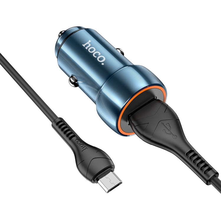 hoco Z46 Blue Shield Single Port QC3.0 Car Charger Set with Micro USB Cable(Sapphire Blue) - In Car by hoco | Online Shopping UK | buy2fix