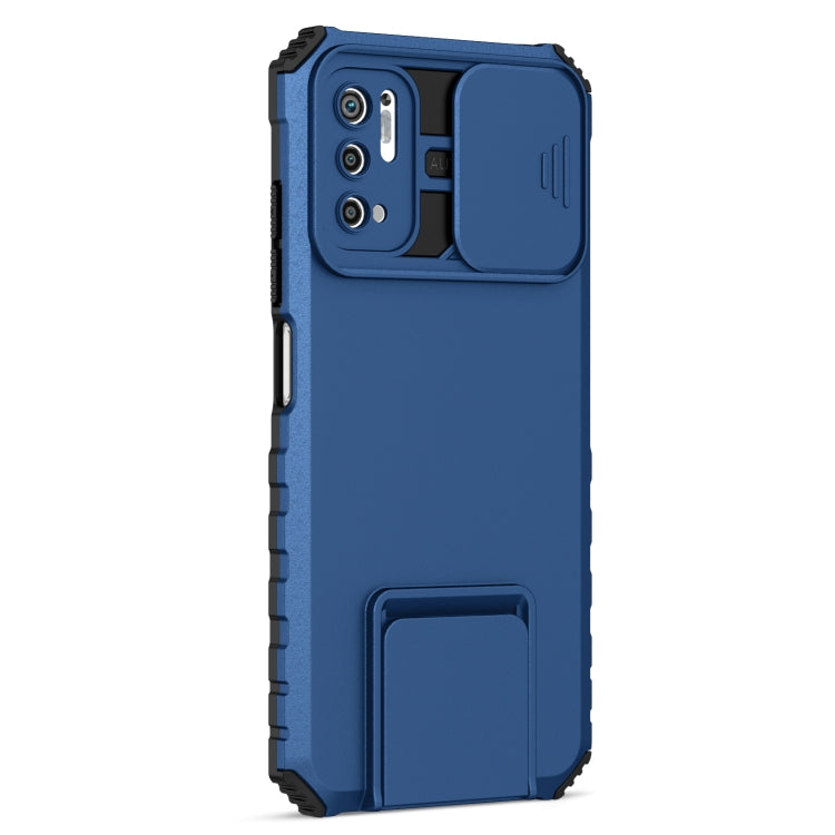 For Xiaomi Redmi Note 10 5G Stereoscopic Holder Sliding Camshield Phone Case(Blue) - Xiaomi Cases by buy2fix | Online Shopping UK | buy2fix