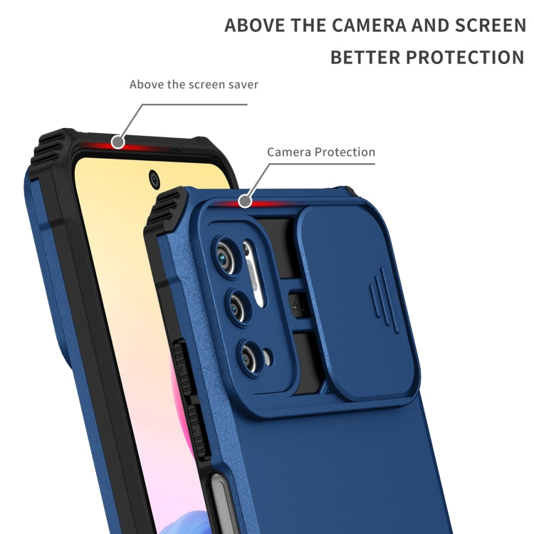 For Xiaomi Redmi Note 10 5G Stereoscopic Holder Sliding Camshield Phone Case(Blue) - Xiaomi Cases by buy2fix | Online Shopping UK | buy2fix