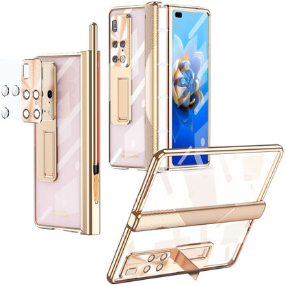 For Huawei Mate X2 Magnetic Hinges Plating Phone Case with Holder(Champagne Gold) - Huawei Cases by buy2fix | Online Shopping UK | buy2fix