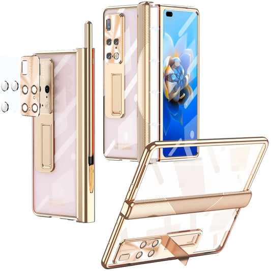 For Huawei Mate X2 Magnetic Hinges Plating Phone Case with Holder(Champagne Gold) - Huawei Cases by buy2fix | Online Shopping UK | buy2fix