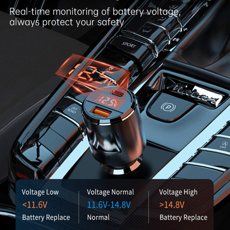 SC01 65W QC3.0 + PD Dual Ports Car Charger with Voltage Display(Silver) - In Car by buy2fix | Online Shopping UK | buy2fix