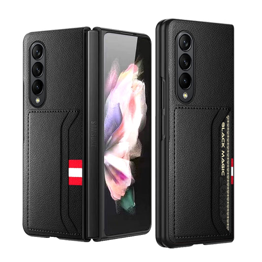 For Samsung Galaxy Z Fold4 5G GKK Litchi Texture Card Slot Phone Case(Black) - Galaxy Z Fold4 5G Cases by GKK | Online Shopping UK | buy2fix