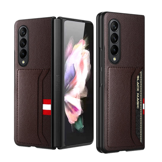 For Samsung Galaxy Z Fold4 5G GKK Litchi Texture Card Slot Phone Case(Brown) - Galaxy Z Fold4 5G Cases by GKK | Online Shopping UK | buy2fix