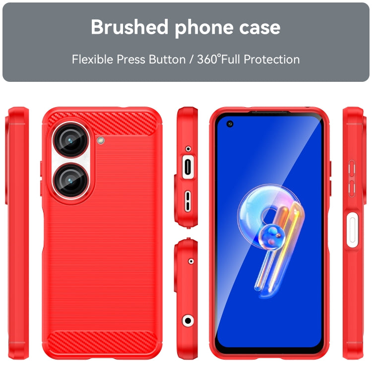 For Asus Zenfone 9 Brushed Texture Carbon Fiber TPU Case(Red) - ASUS Cases by buy2fix | Online Shopping UK | buy2fix