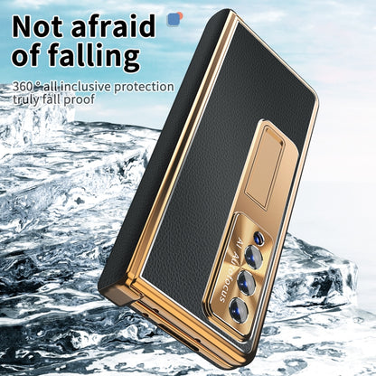 For Samsung Galaxy Z Fold3 5G Litchi Pattern Magnetic Shell Film Integrated Shockproof Phone Case(Black Gold) - Galaxy Phone Cases by buy2fix | Online Shopping UK | buy2fix