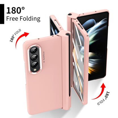 For Samsung Galaxy Z Fold4 Skin Feel Two-color Contact Lens Hinge Flip Phone Case with Pen Slot(Pink) - Galaxy Z Fold4 5G Cases by buy2fix | Online Shopping UK | buy2fix