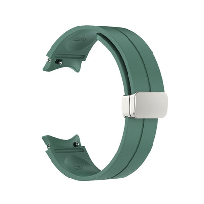 For Samsung Galaxy Watch5 40&44mm / Pro 45mm Folding Silver Buckle Silicone Watch Band(Army Green) - Smart Wear by buy2fix | Online Shopping UK | buy2fix