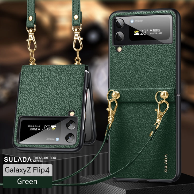 For Samsung Galaxy Z Flip4 SULADA Litchi Texture Leather + TPU Phone Case with Strap(Green) - Galaxy Z Flip4 5G Cases by SULADA | Online Shopping UK | buy2fix