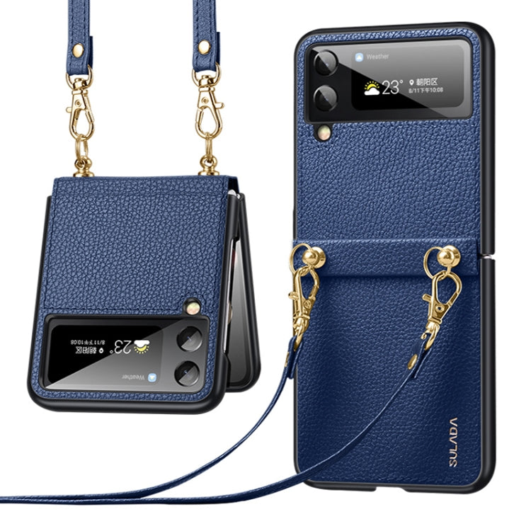 For Samsung Galaxy Z Flip4 SULADA Litchi Texture Leather + TPU Phone Case with Strap(Blue) - Galaxy Z Flip4 5G Cases by SULADA | Online Shopping UK | buy2fix