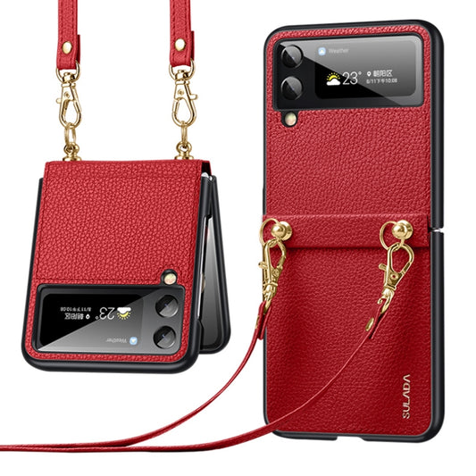 For Samsung Galaxy Z Flip4 SULADA Litchi Texture Leather + TPU Phone Case with Strap(Red) - Galaxy Z Flip4 5G Cases by SULADA | Online Shopping UK | buy2fix