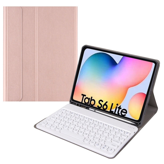 Round Cap Bluetooth Keyboard Leather Case with Pen Slot, without Touchpad For Samsung Galaxy Tab S7(Rose Gold+White Keyboard) - Samsung Keyboard by buy2fix | Online Shopping UK | buy2fix