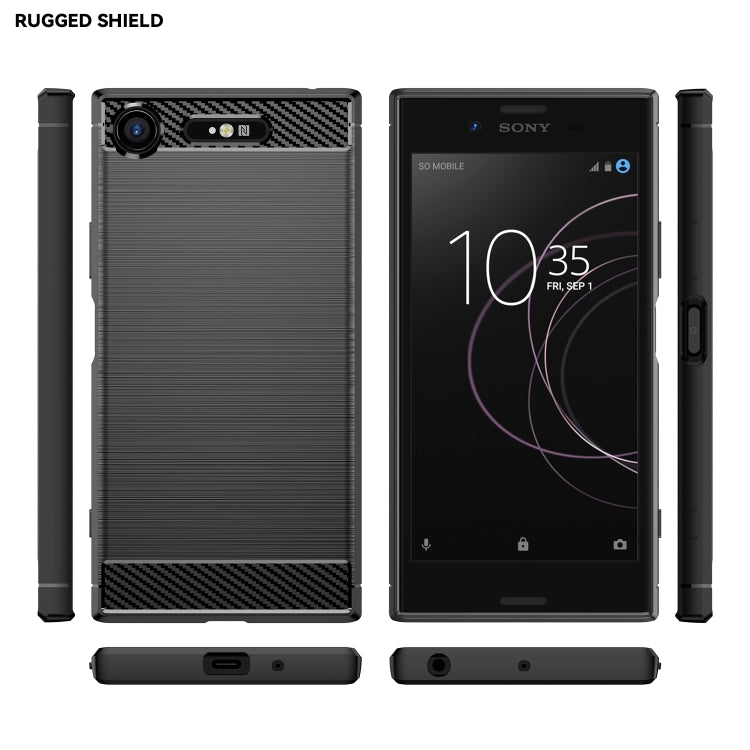 For Sony Xperia XZ1 Brushed Texture Carbon Fiber TPU Phone Case(Black) - Mobile Accessories by buy2fix | Online Shopping UK | buy2fix